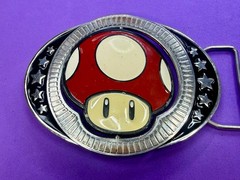 Nintendo Super Mario Bros Game Spinning Mushroom Reversible Novelty Belt Buckle
