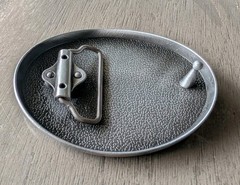 Ford Belt Buckle , White Enamel Fill Pewter Finish