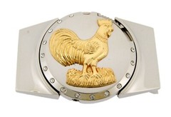 Removable Lighter Belt Buckle Rooster Gold Metal Silver Western Rodeo Cowboy Men