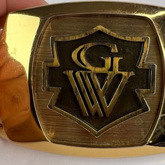 Vintage Great Western GW Monogram Shield Belt Buckle Gold Tone Metal Rectangle