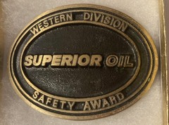 Vintage Metal Belt Buckle, Brass, Superior Oil, Petroleum, Gas, Energy, Nice