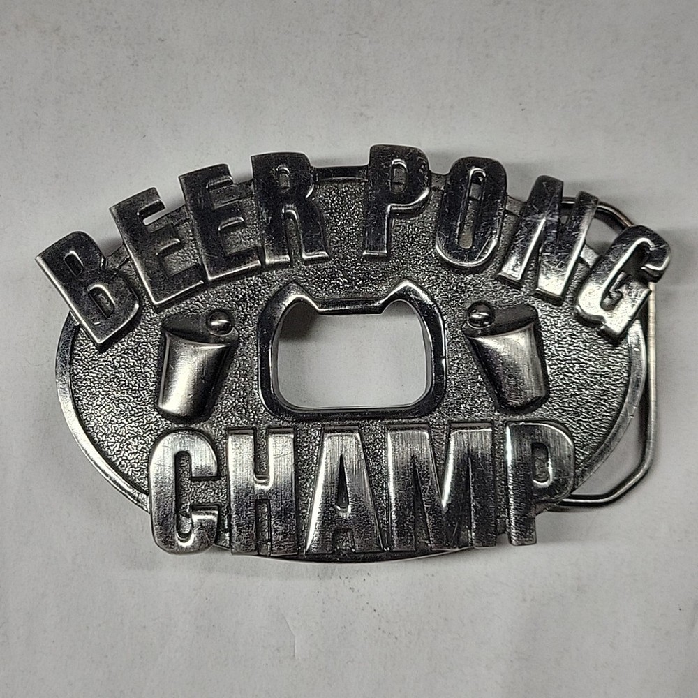 Beer Pong Champ Belt Buckle Bottle Opener Novelty Funny Frat Party Animal Trophy