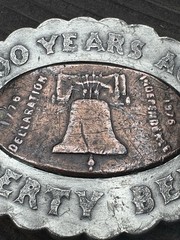 Vintage Bergamot Brass Works 200 Years Ago Liberty Bell Belt Buckel READ