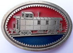 oval belt buckle unbranded railroad train caboose multi color red blue 3&Prime; long