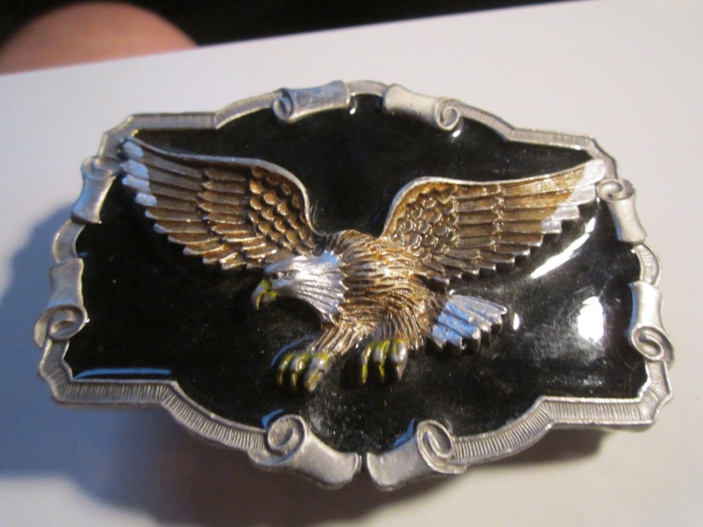1983 AMERICAN EAGLE THEME BELT BUCKLE BLACK LACQUER – VERY HEAVY- GW-13