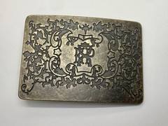 Letter EXP Monogram Scroll Ornate Pattern Silver Tone Rectangular Belt Buckle