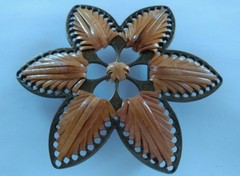 FLOWER STAR FISH BROWN STITCHED WEAVED LEATHER LIKE DESIGN WESTERN BELT BUCKLE