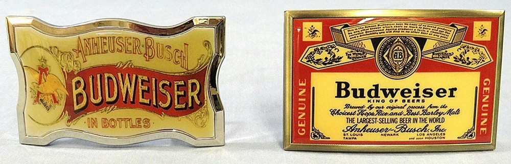 2 NEW ANHEUSER BUSCH BUDWEISER KING OF BEERS BRASS BELT BUCKLES