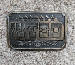Vintage belt buckle 1975 WTSO James Lind Wyoming Studio Art Works radio