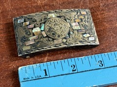 Vintage Victoria Mexico Alpaca Silver Abalone Inlay Aztec Calendar Belt Buckle