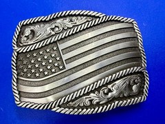 Waving American Flag Patriotic Silver Color Rope Border Western NOS Belt Buckle