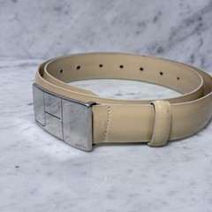 GUCCI buckle belt Logo hardware Authentic Beige Leather Made in Italy Men&rsquo;s