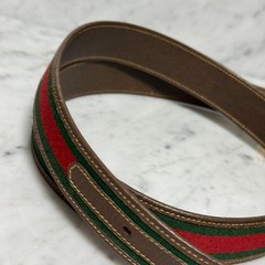 GUCCI buckle belt Sherry Line Gold hardware Made in Italy Brown Canvas Leather