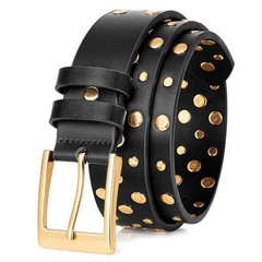 BELTROAD Stylish Studded Belt for Men S Waist 27&Prime;-32&Prime;, Gold Buckle -Black