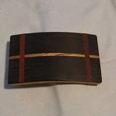 Vintage Exotic Wood Inlay Belt Buckle Geometric Layered Craft Taiwan ROC Backing