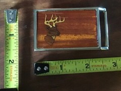 Harmony Metal Belt Buckle Wood Inlay w/Deer Head Gold Color Metal Good Condition