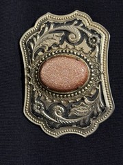 Vintage Western Goldstone Belt Buckle Ornate Floral Engraved Cowboy Rodeo Wear