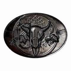 Silver-Tone Buckle with Horned Skull & Buffalo Design ~ Western Casual ~ READ