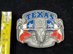 VTG Siskiyou Texas Republic Colorful Flags Longhorn State Seal Belt Buckle 1995