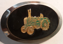 belt buckle oval John Deere tractor black & silver Spec Cast 3.75&Prime;