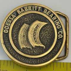 Vintage Odessa Babbitt Bearing Co Solid Brass Belt Buckle Industrial Texas Oil