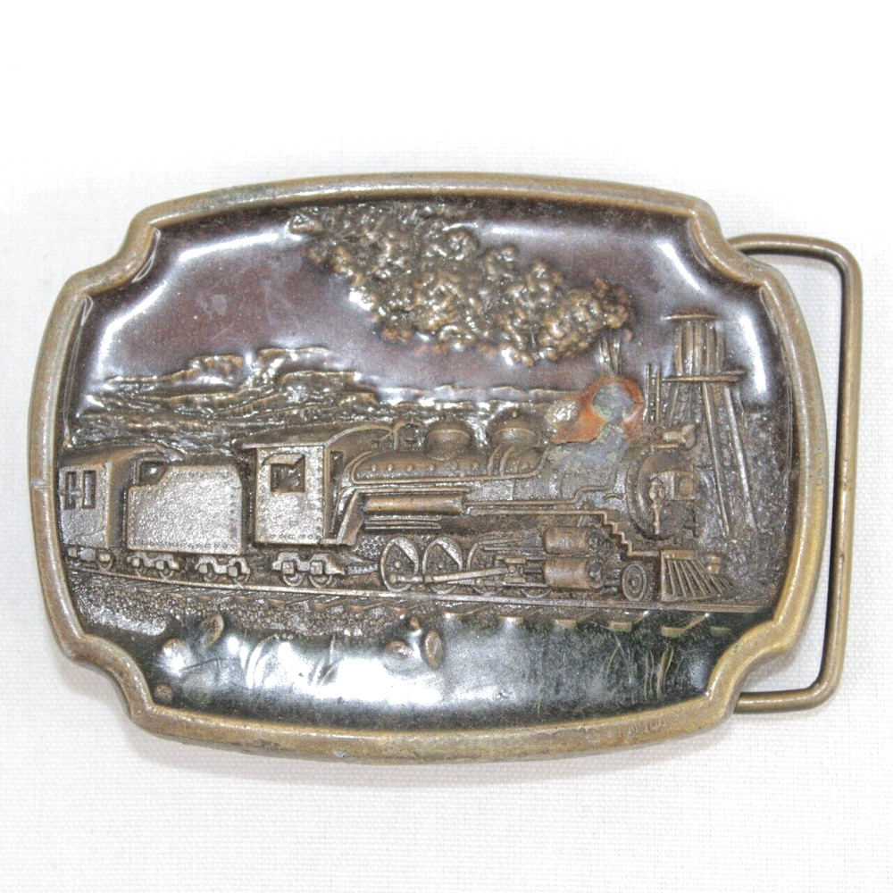 Texas Railroad Train Embossed Brass Belt Buckle Xoleaco A12