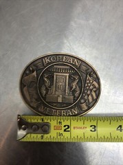 VTG Korean War Veteran Belt Buckle Dragons Flags USA Patriotic Cold War Temple