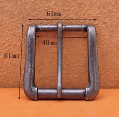 40mm Vintage Silver Two-Tone Heavy Square Roller Single Prong Pin Belt Buckle