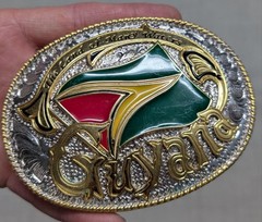 vintage GUYANA belt buckle WESTERN south america COWBOY engraved VIA new york