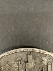 American Construction Worker Numbered 7/5000 Belt Buckle 1988 Made In USA Pewter