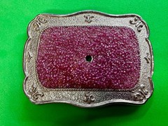 Rectangular Red Pink Bead Covered Belt Buckle Center Hole For Craft Or Project