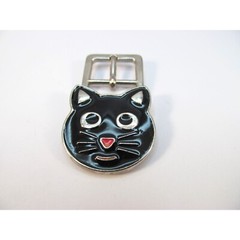 Black Enamel Cat Head Face Small Metal Belt Buckle