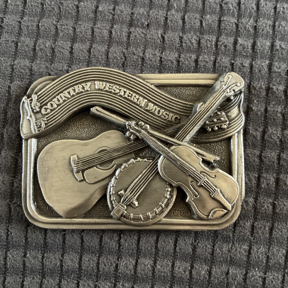 1984 Bergamot Brass Works Country WestMusic Belt Buckle Fiddle & Banjo & Guitar