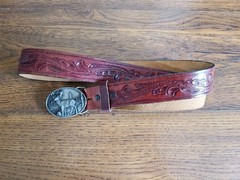 Siskiyou Pewter Deer Buckle Schmidt Leather Belt USA Wildlife Hunting Rustic 42&Prime;