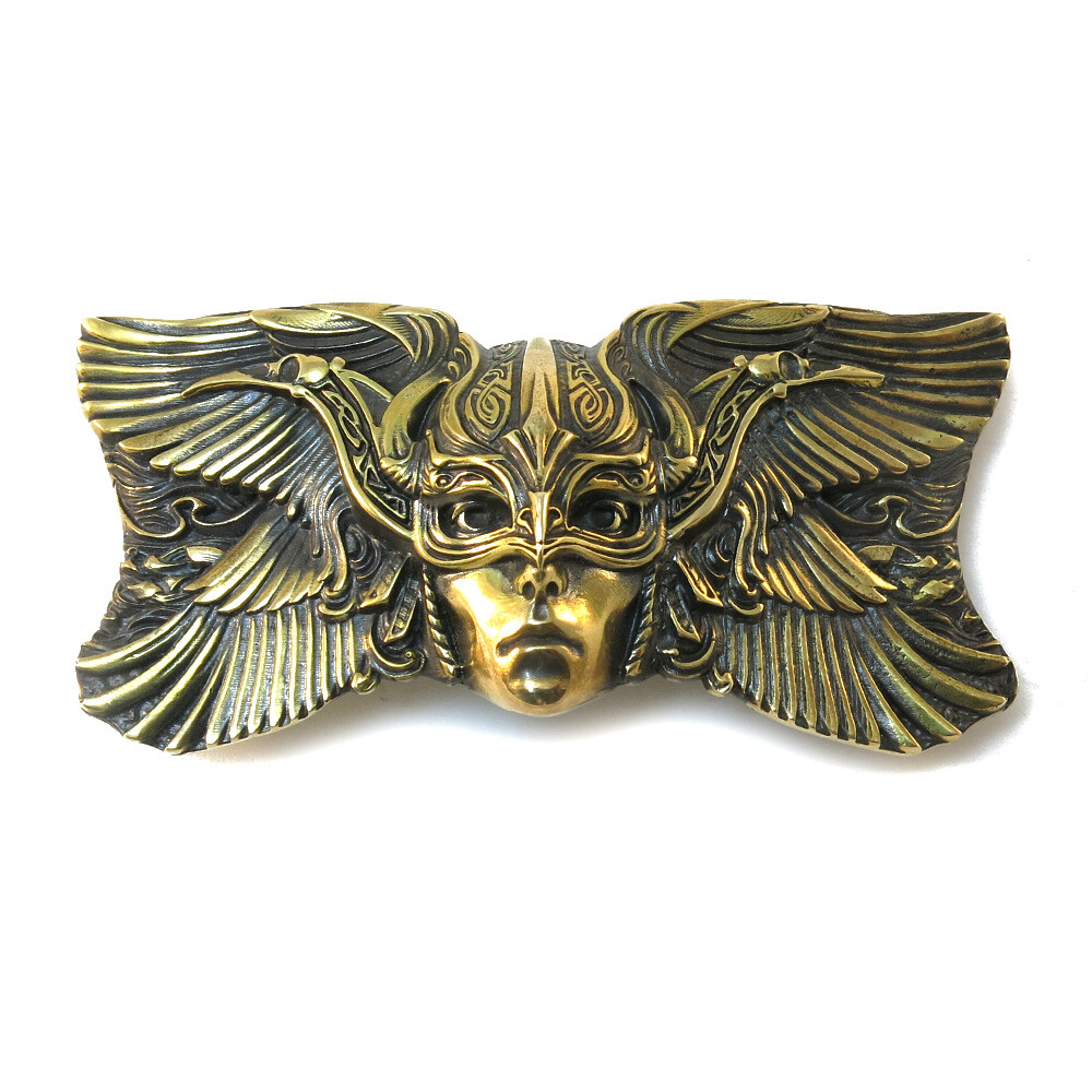 Valkyrie brass belt buckle, Scandinavian Norse Nordic Celtic Viking belt buckle