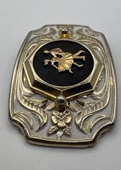Western White Enamel Gold Tone Belt Buckle Couple Dancing Dance Floral Scroll