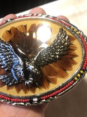 Vintage SSI Diamondback Rattler Eagle USA Belt Buckle Eagle Feathers Beads