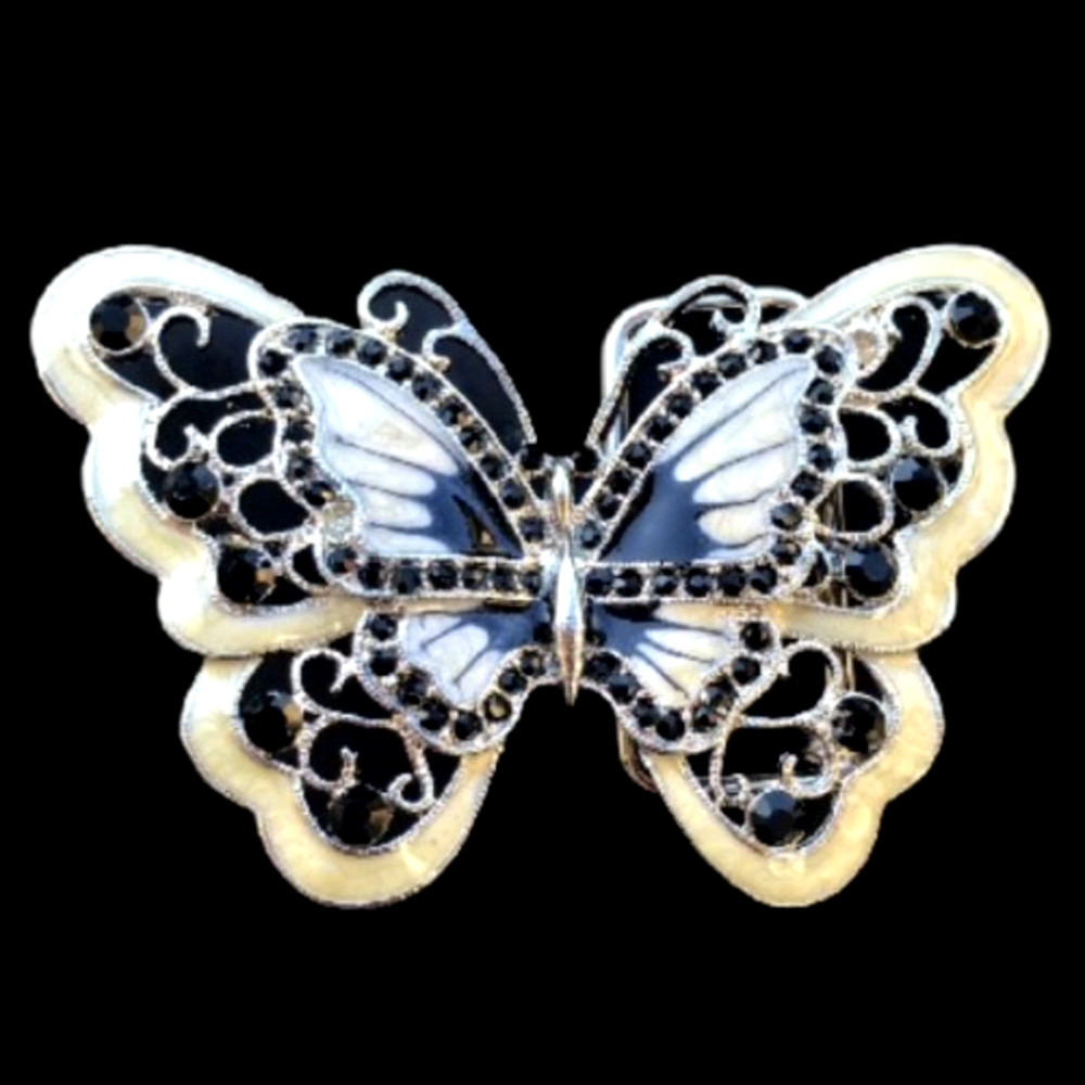 Beige Rhinestone Glitter Butterfly Butterflies Belt Buckles Boucle de Ceinture