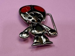 Robot Martian Boy Belt Buckle Silver Color Red Huge Adorable Eyes