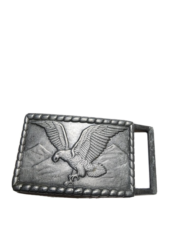 Vintage American Eagle Silvertone Belt Buckle Embossed Country Western Rope