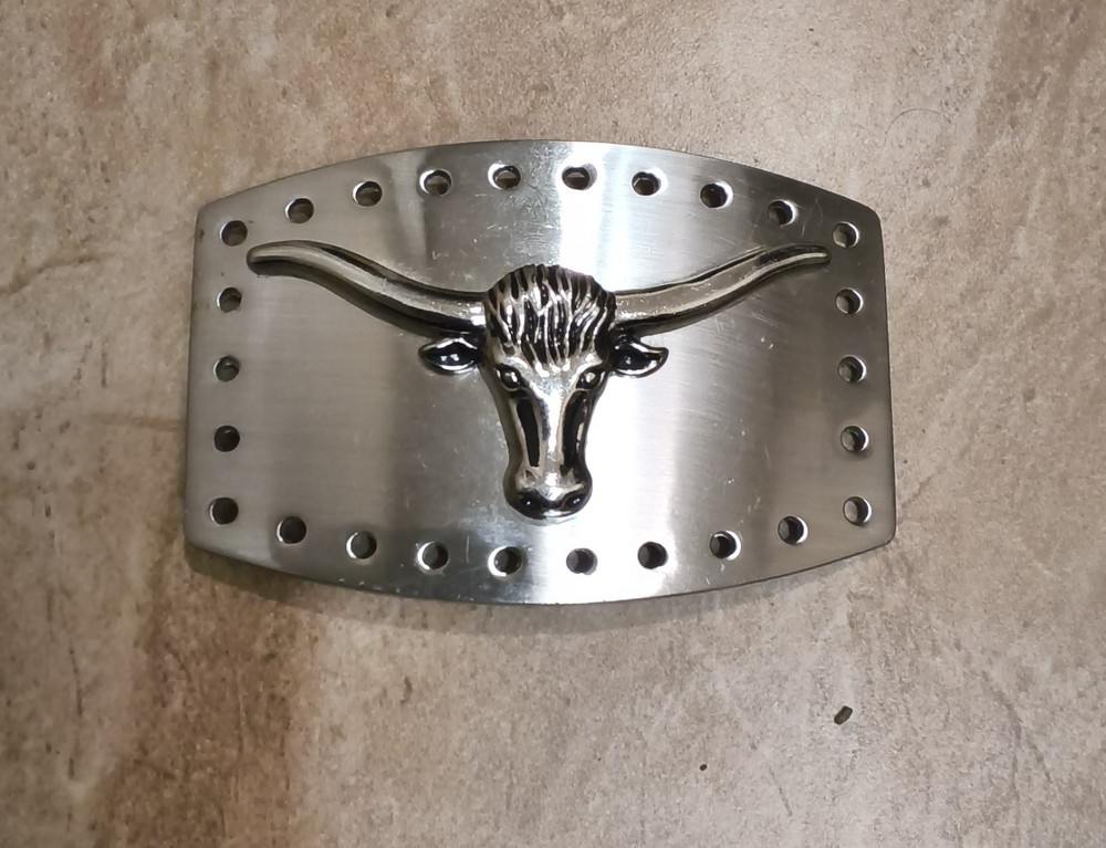Vintage Men&rsquo;s Texas Longhorn Steer Head Belt Buckle Silver Metal