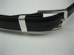 STERLING SILVER 925 SOLID BUCKLE & LOOP, & GENUINE LIZARD BELT 28 MM WIDE U.S.A
