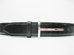 STERLING SILVER 925 SOLID T-BONE BUCKLE.W/ GENUINE LIZARD 1.3&Prime;8 BELT MADE IN USA