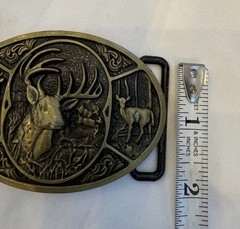 Vintage Buckle RAGE Brass Deer Elk Hunting BELT BUCKLE 3.5” Oval Fits 1.5” Belt