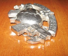Rock Rebel Belt Buckle Dagger in Heart Buckle Never Again Silvertone Metal