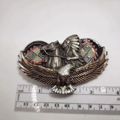 Vintage GAP 1992 Silver Tone Native Chief Riding Horse With Eagle Belt Buckle