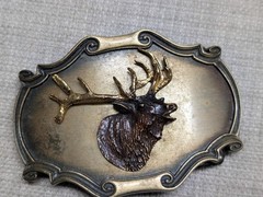 vintage MOOSE belt buckle BRASS cowboy WILDLIFE western RAINTREE animal 3d
