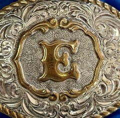 Vtg Crumrine Silver Plate Jewelers Bronze “E” Floral Western Belt Buckle SEE