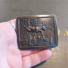 Vintage 1977 Indiana Metal Craft Deer Buck Belt Buckle Brass Rectangle 3×2.5