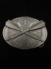 Vintage 1984 Bergamot Brass Works belt buckle dartboard and crossed dart RARE